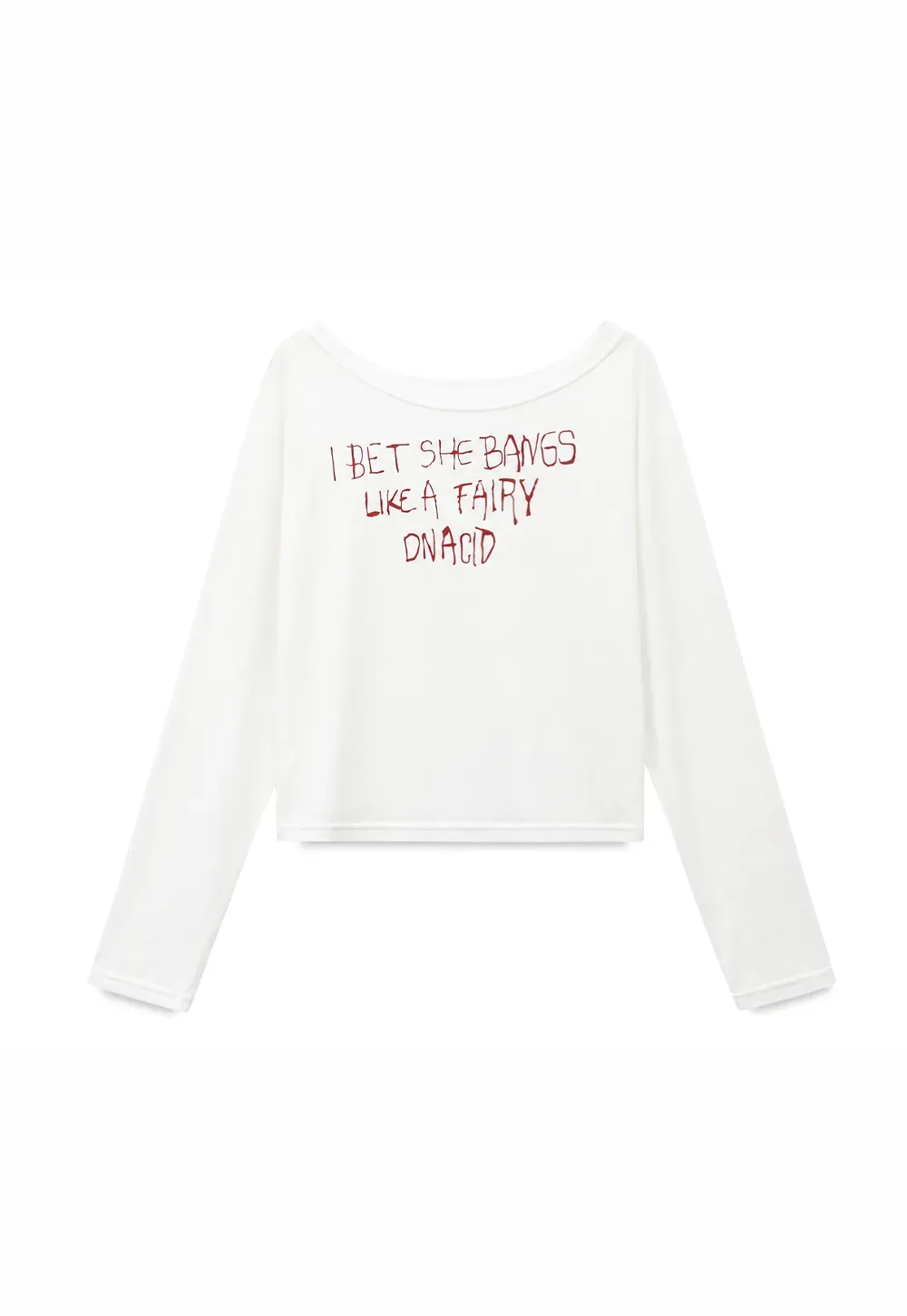 Asymmetric Shoulder Long Sleeve T Shirt With Embroidered Text