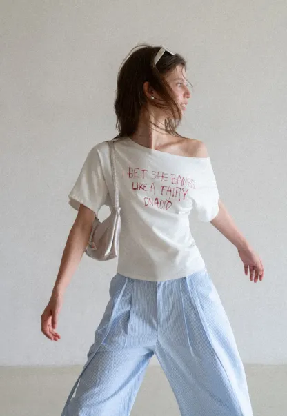 Off Shoulder Graphic Print T Shirt