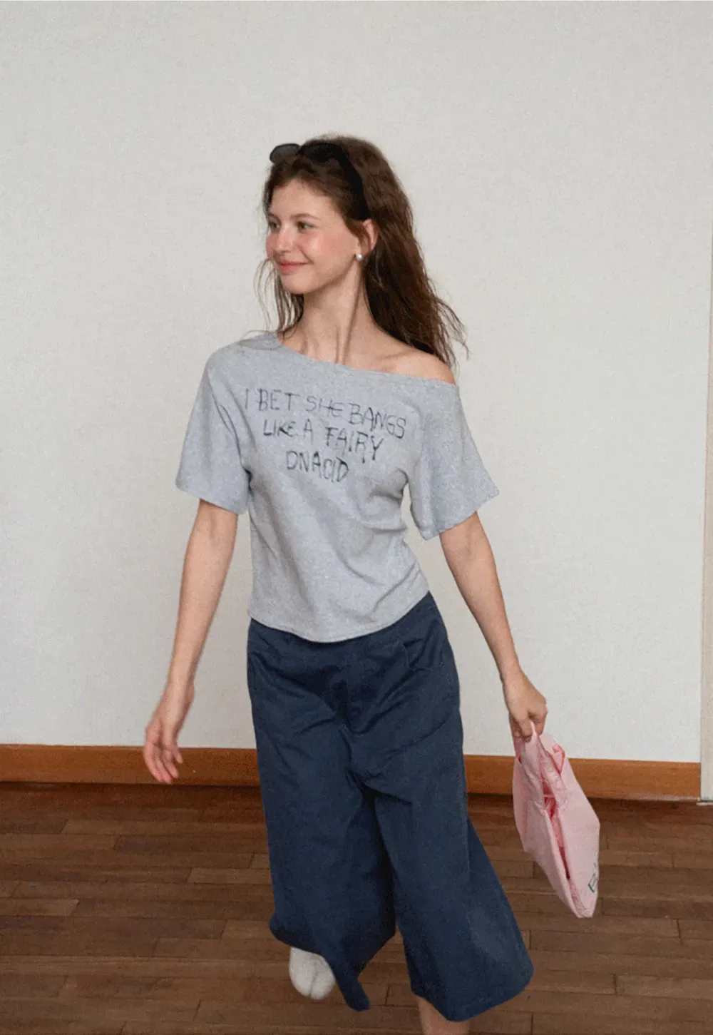 Off Shoulder Graphic Print T Shirt