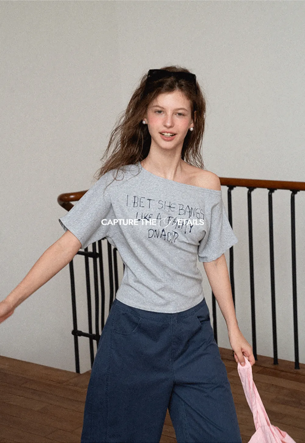 Off Shoulder Graphic Print T Shirt