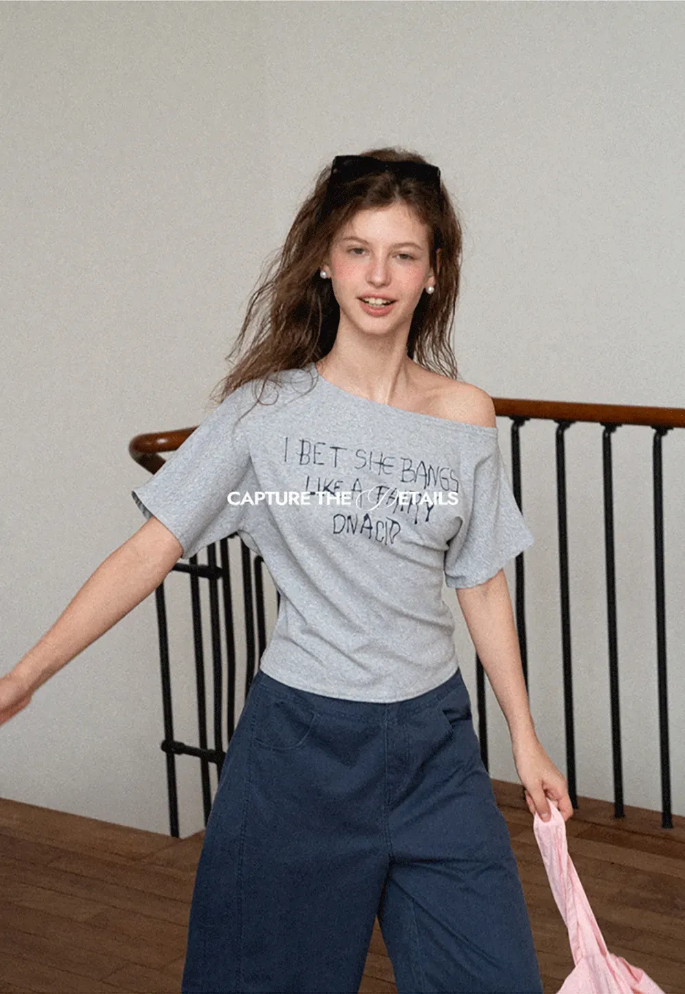 Off Shoulder Graphic Print T Shirt