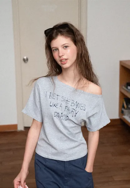 Off Shoulder Graphic Print T Shirt