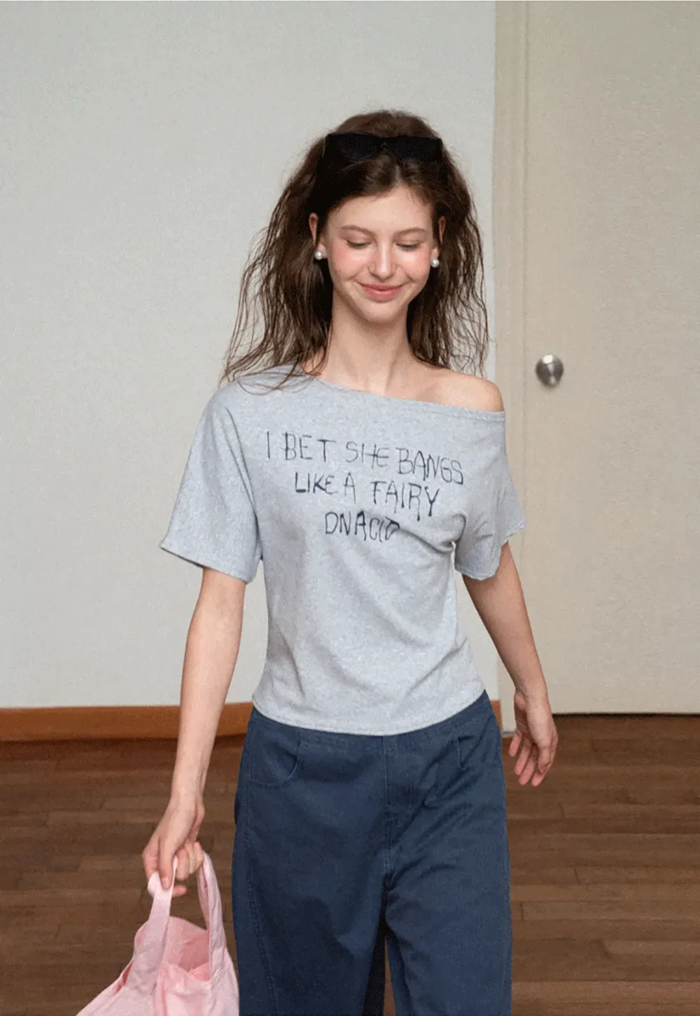 Off Shoulder Graphic Print T Shirt