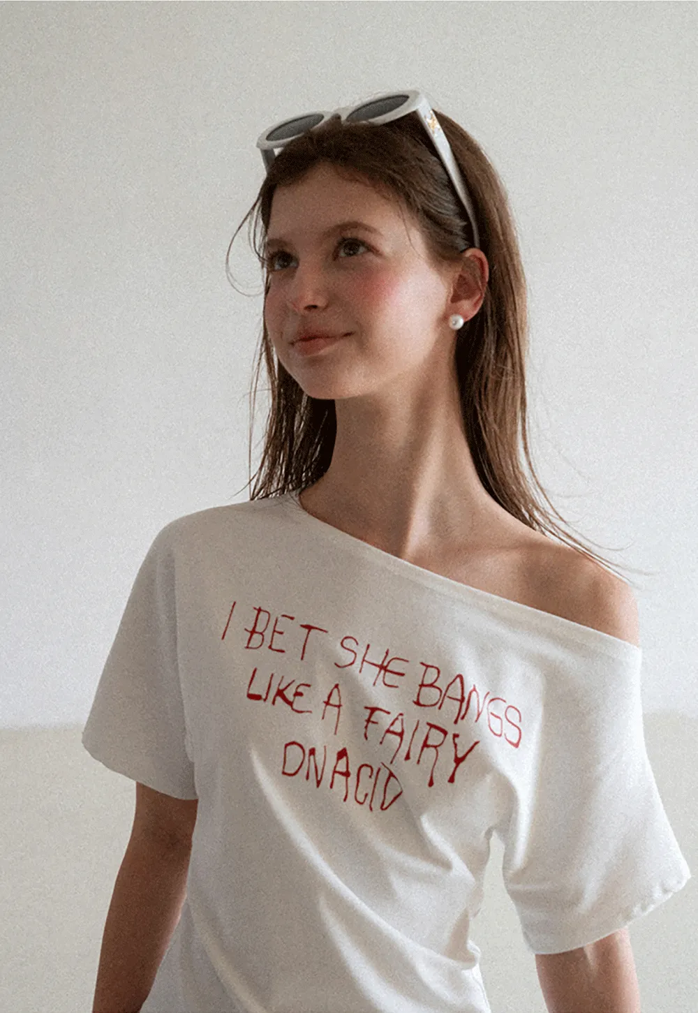 Off Shoulder Graphic Print T Shirt
