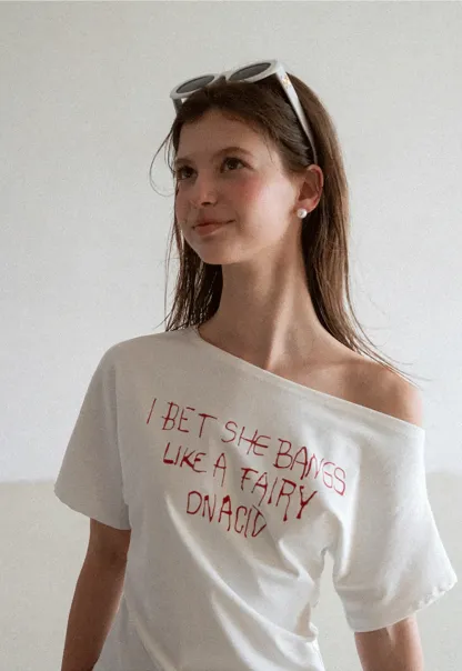 Off Shoulder Graphic Print T Shirt