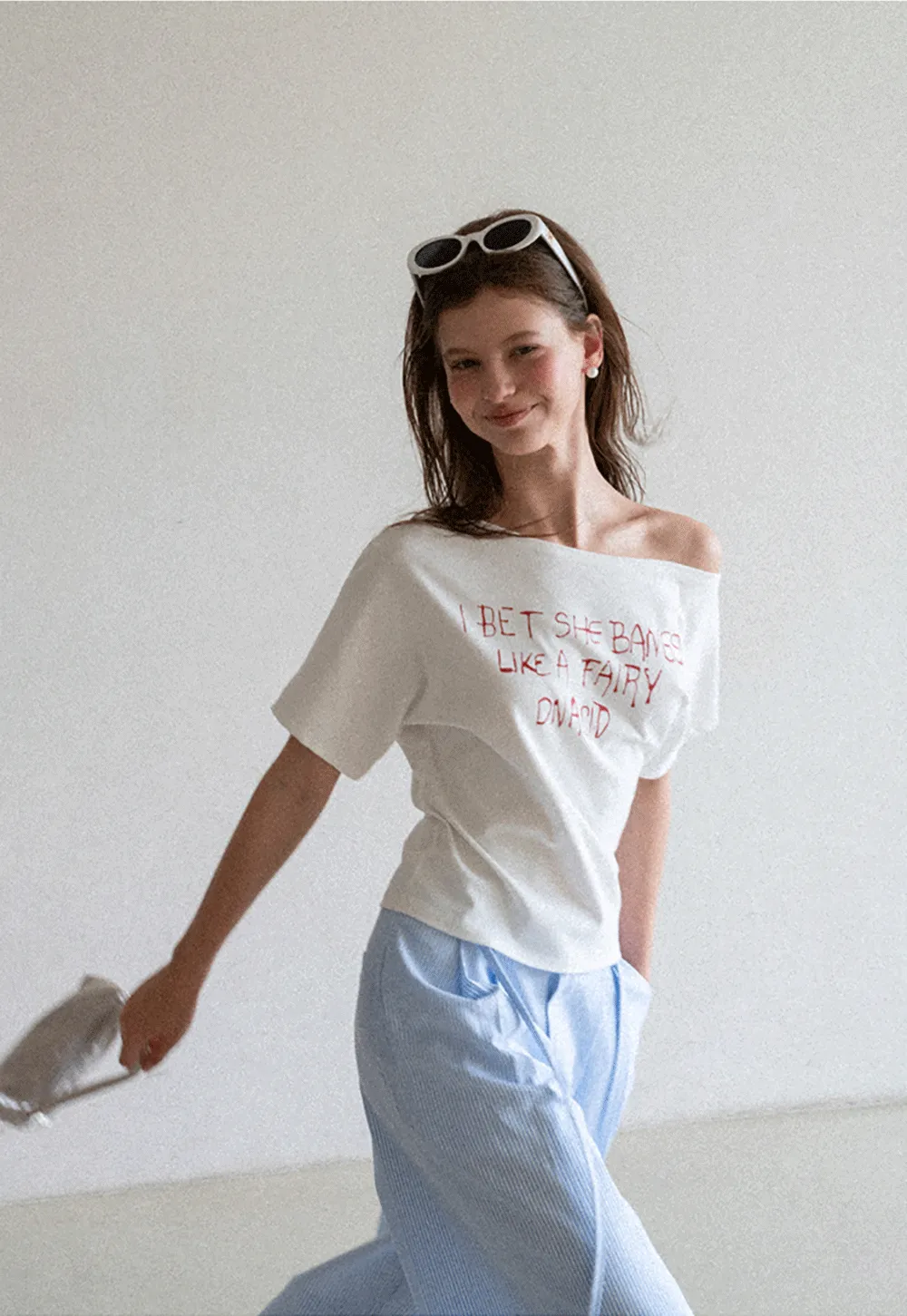Off Shoulder Graphic Print T Shirt