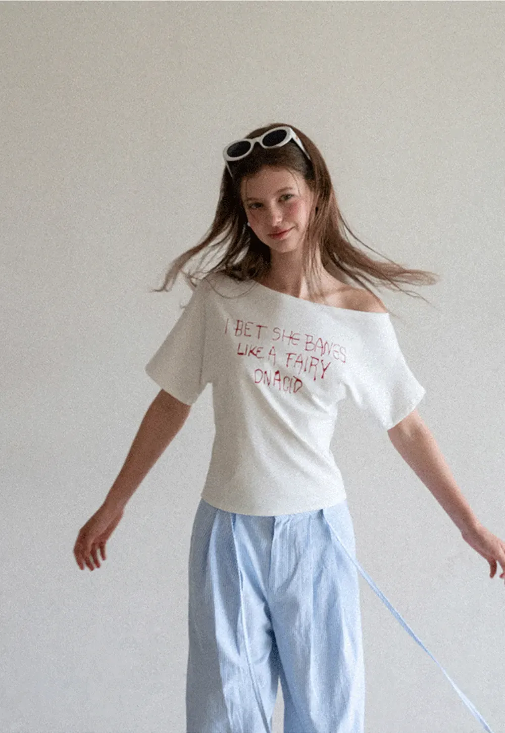 Off Shoulder Graphic Print T Shirt