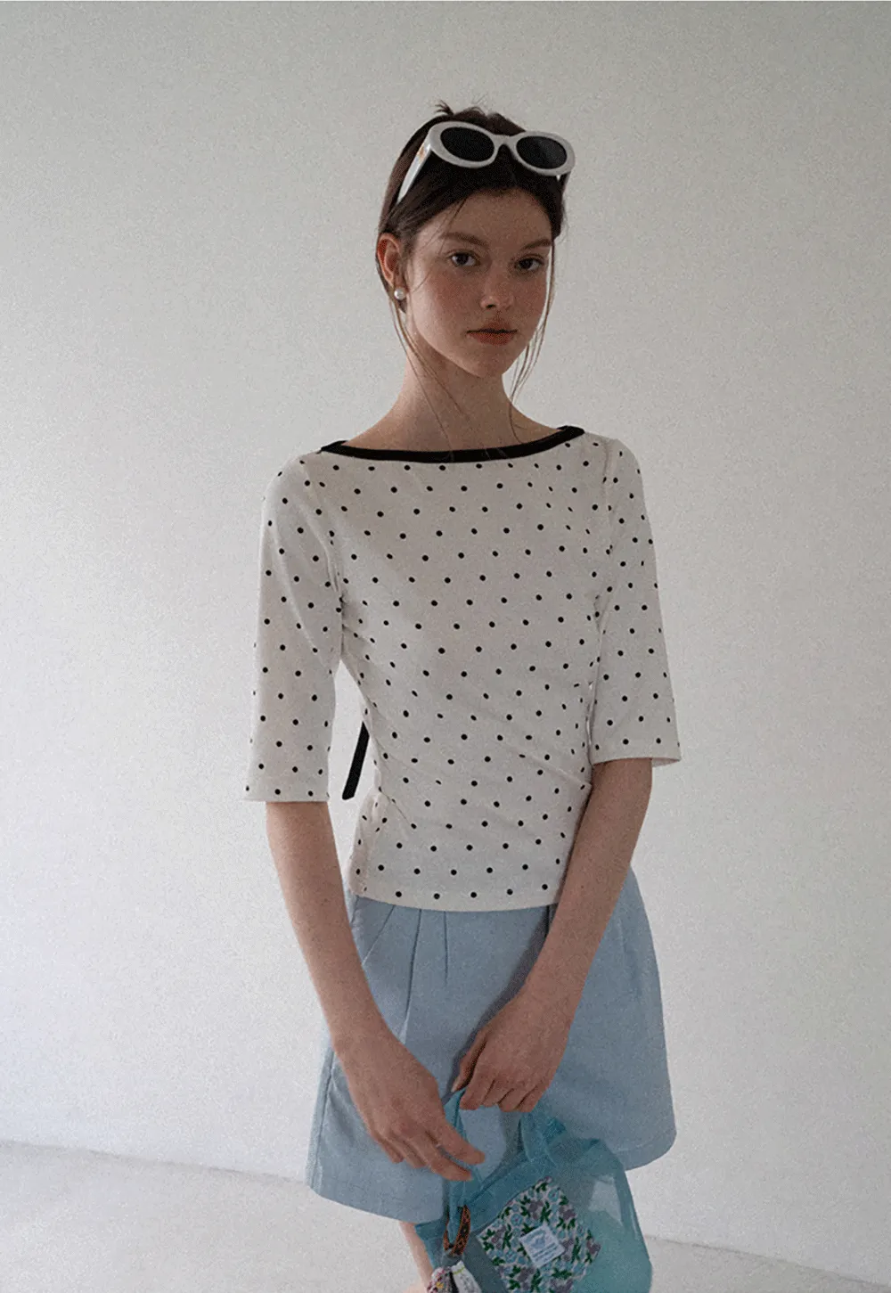 Polka Dot Print Tie Back Short Sleeve Top