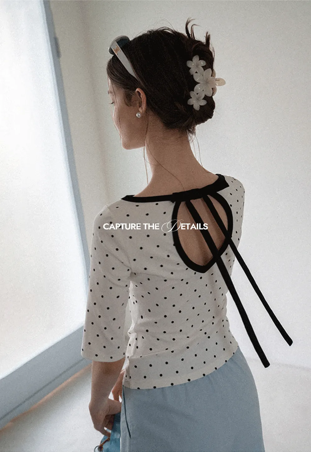 Polka Dot Print Tie Back Short Sleeve Top