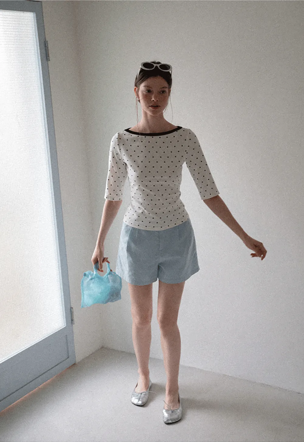 Polka Dot Print Tie Back Short Sleeve Top