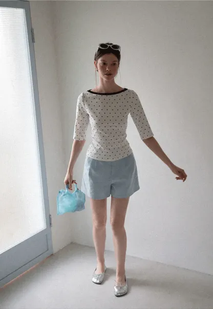 Polka Dot Print Tie Back Short Sleeve Top