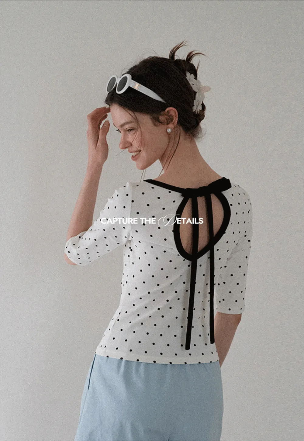 Polka Dot Print Tie Back Short Sleeve Top