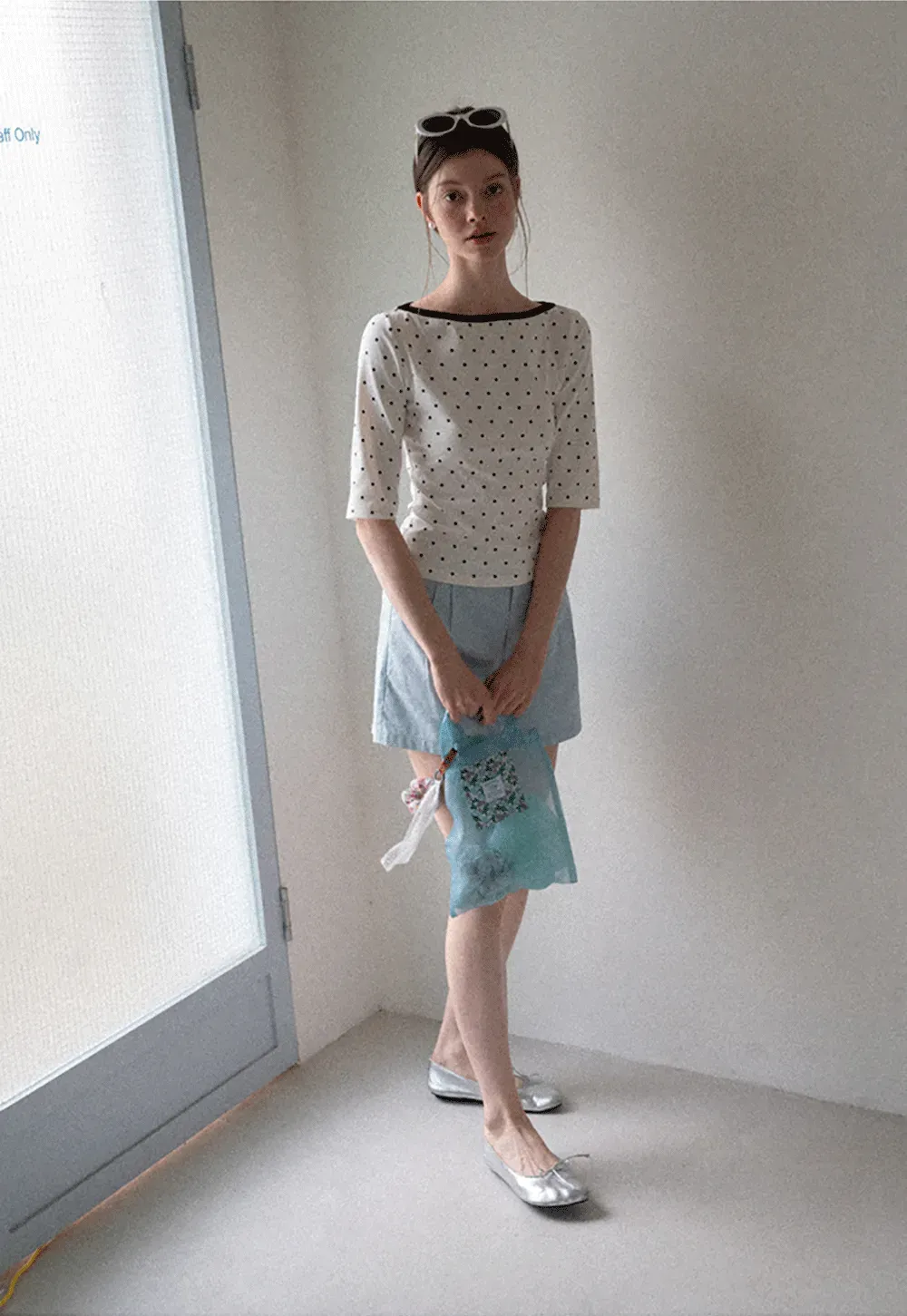 Polka Dot Print Tie Back Short Sleeve Top