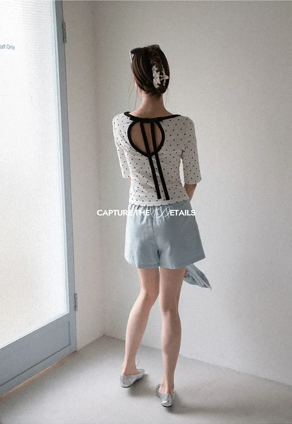 Polka Dot Print Tie Back Short Sleeve Top