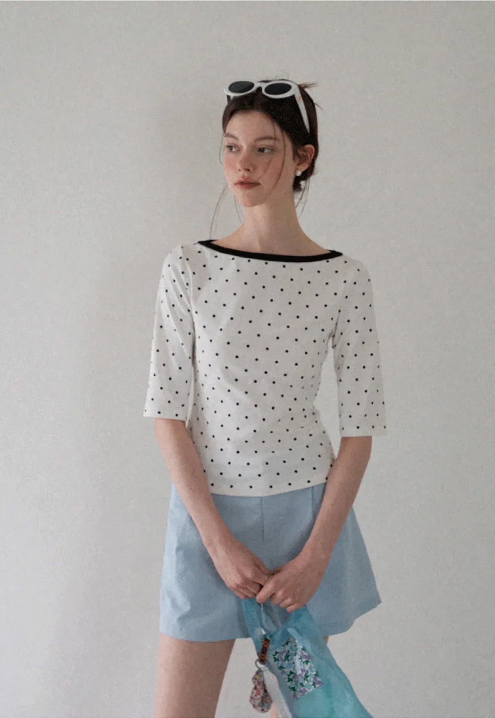 Polka Dot Print Tie Back Short Sleeve Top