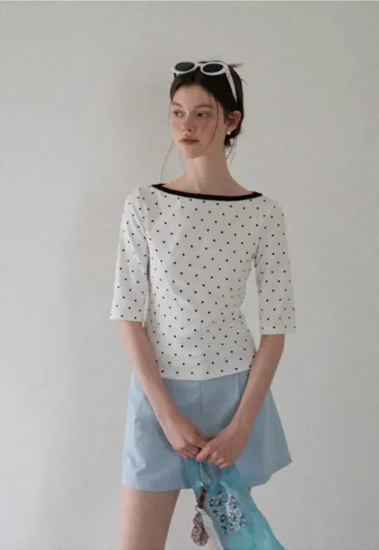 Polka Dot Print Tie Back Short Sleeve Top