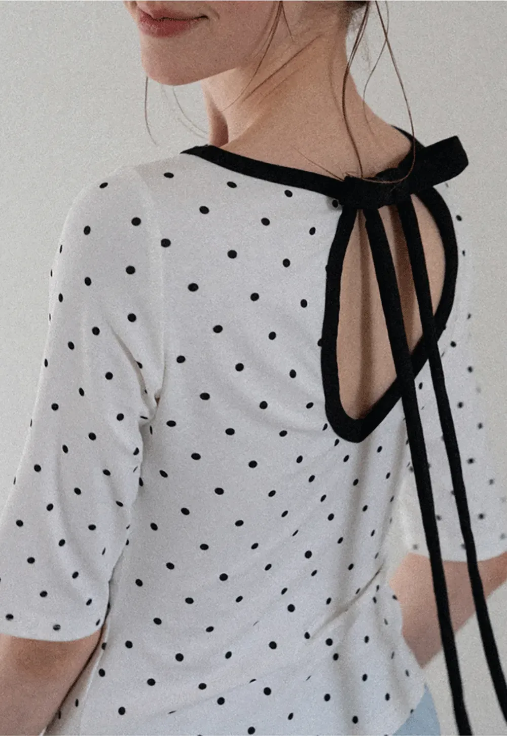 Polka Dot Print Tie Back Short Sleeve Top