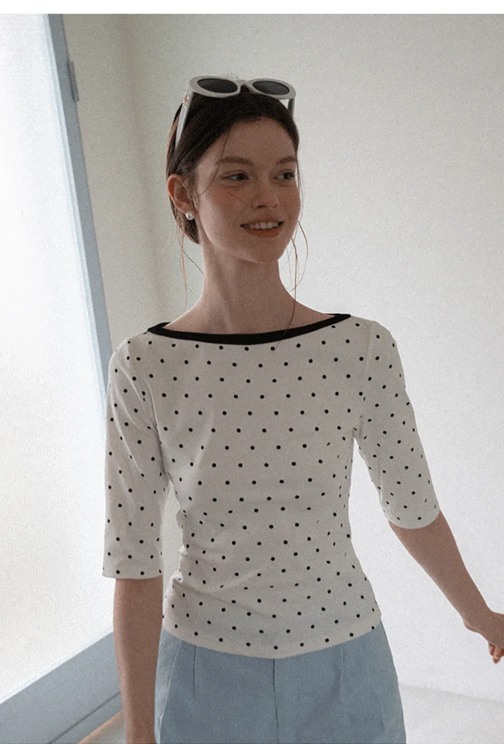 Polka Dot Print Tie Back Short Sleeve Top