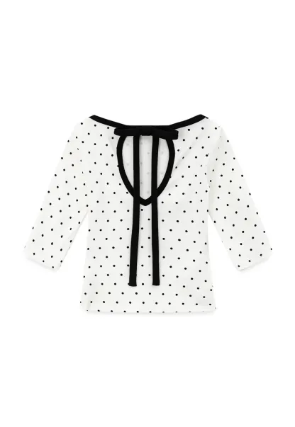 Polka Dot Print Tie Back Short Sleeve Top