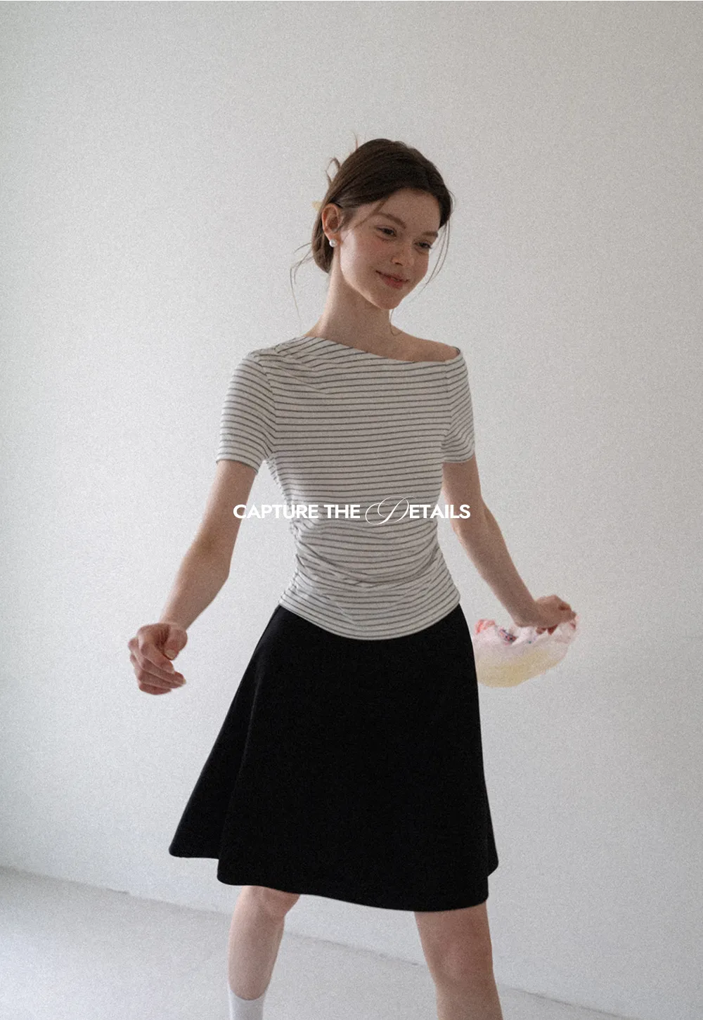 Asymmetrical Neckline Striped Short Sleeve T Shirt