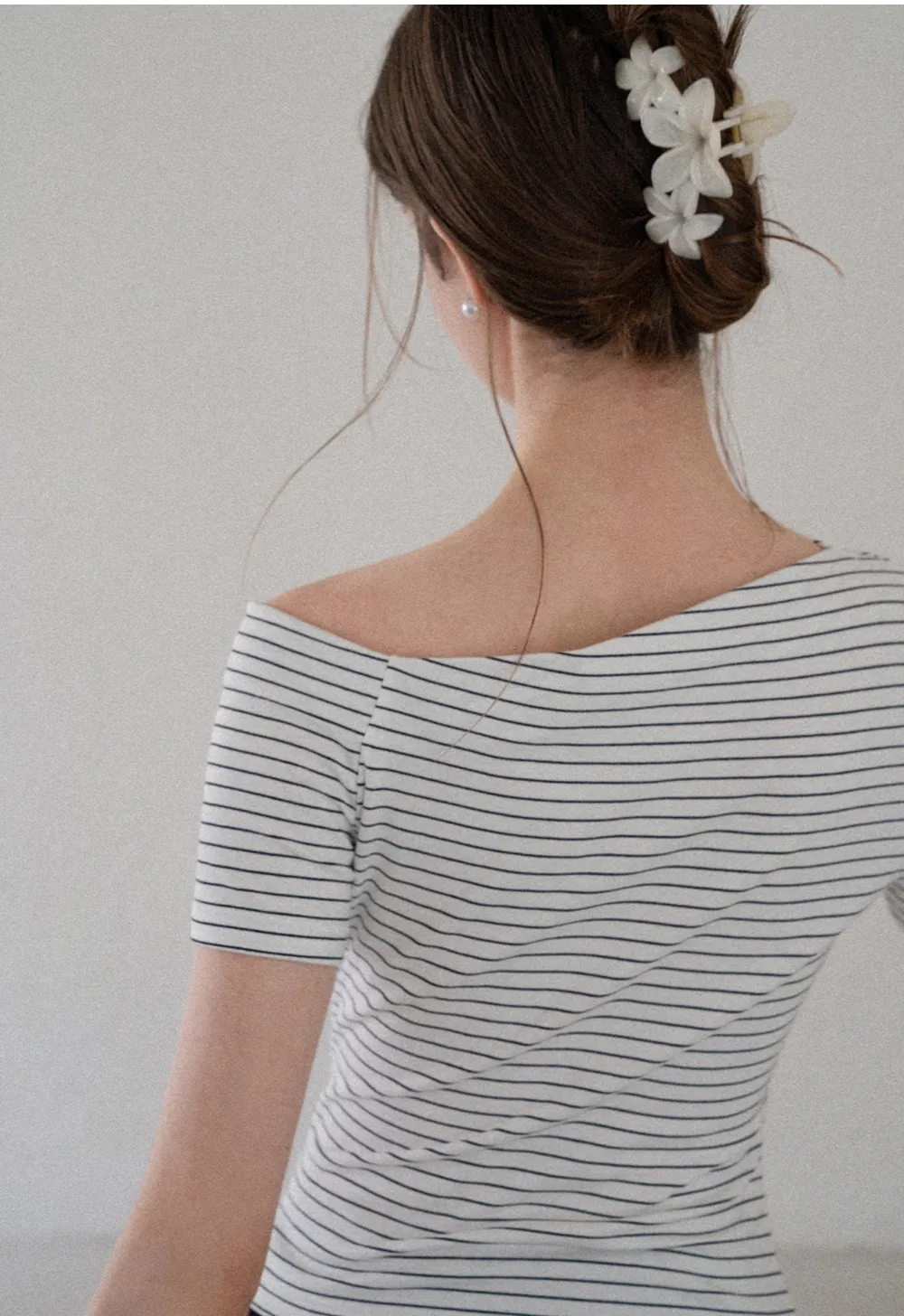 Asymmetrical Neckline Striped Short Sleeve T Shirt
