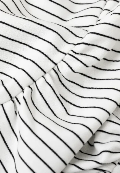 Asymmetrical Neckline Striped Short Sleeve T Shirt