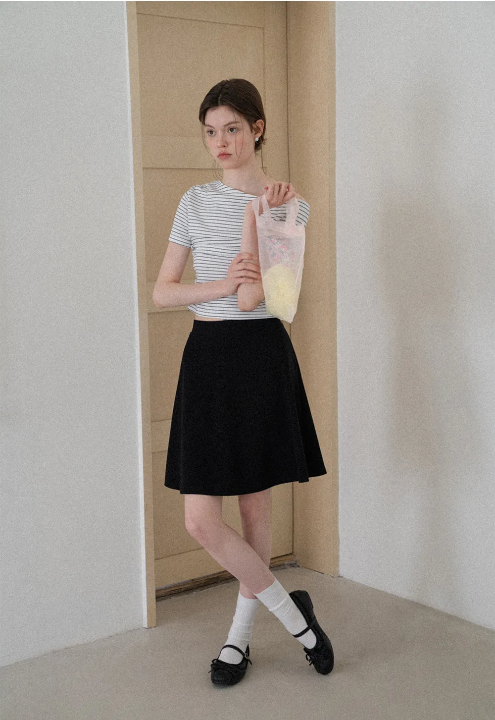 Asymmetrical Neckline Striped Short Sleeve T Shirt