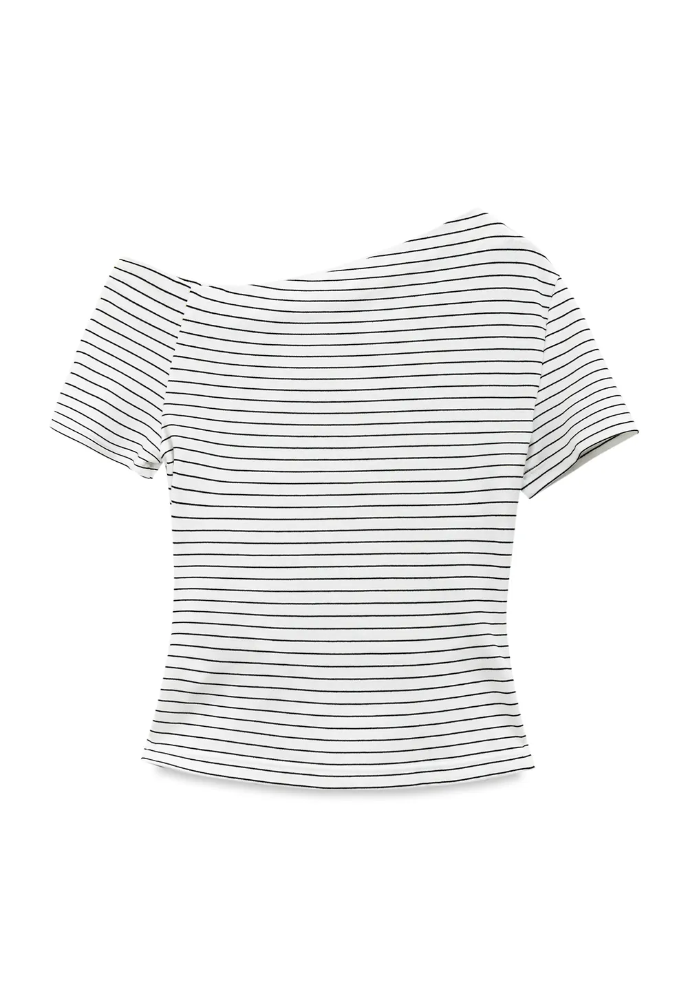 Asymmetrical Neckline Striped Short Sleeve T Shirt