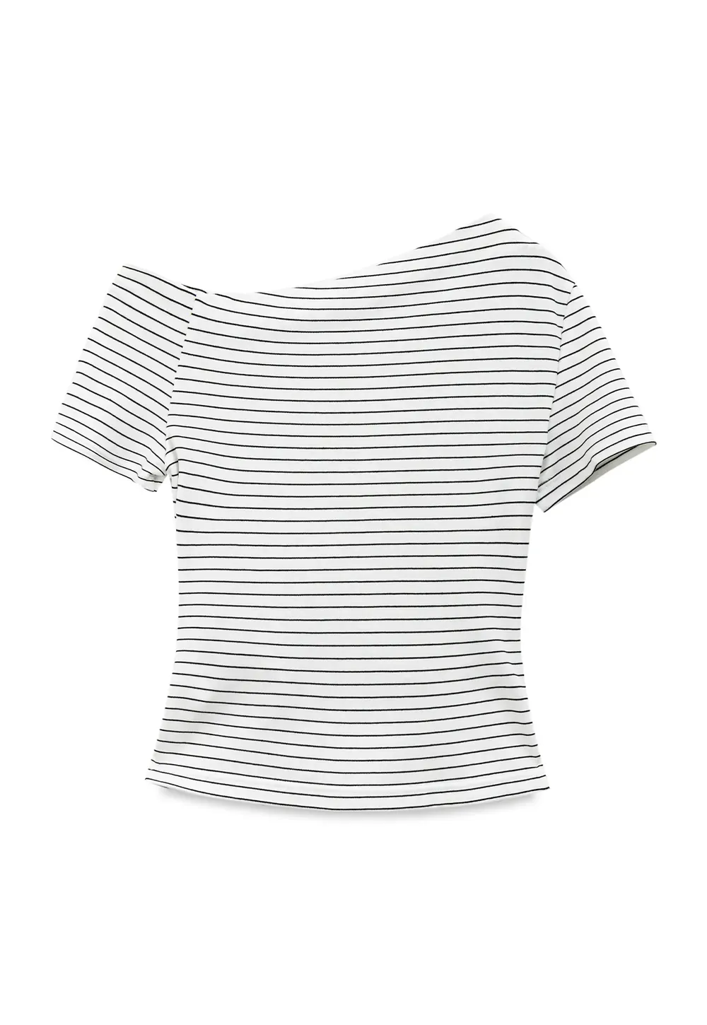 Asymmetrical Neckline Striped Short Sleeve T Shirt