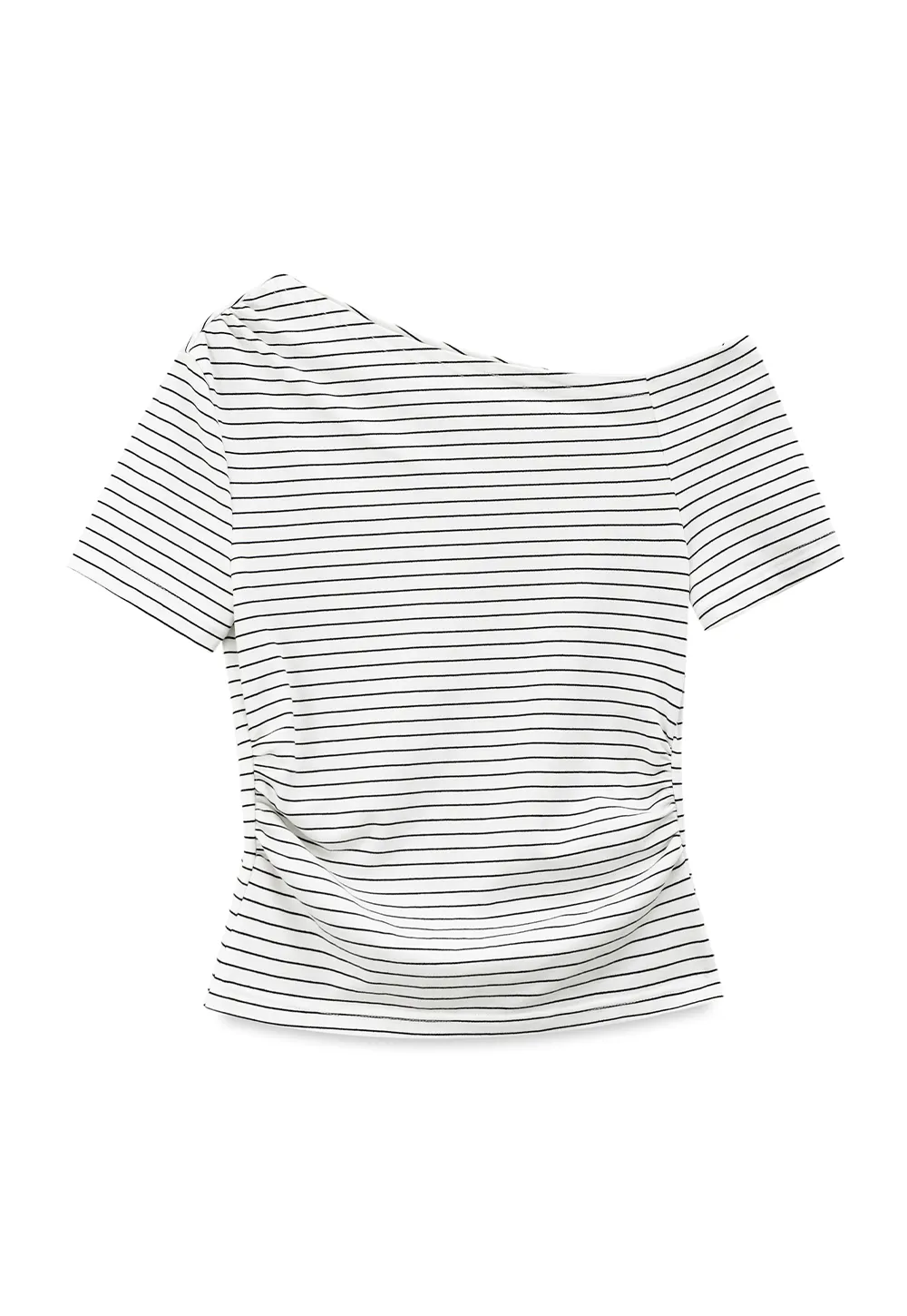Asymmetrical Neckline Striped Short Sleeve T Shirt