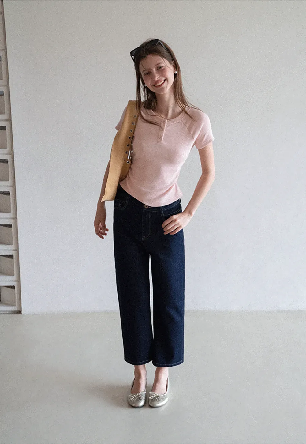 Cropped Henley Neck Short Sleeve Tshirt