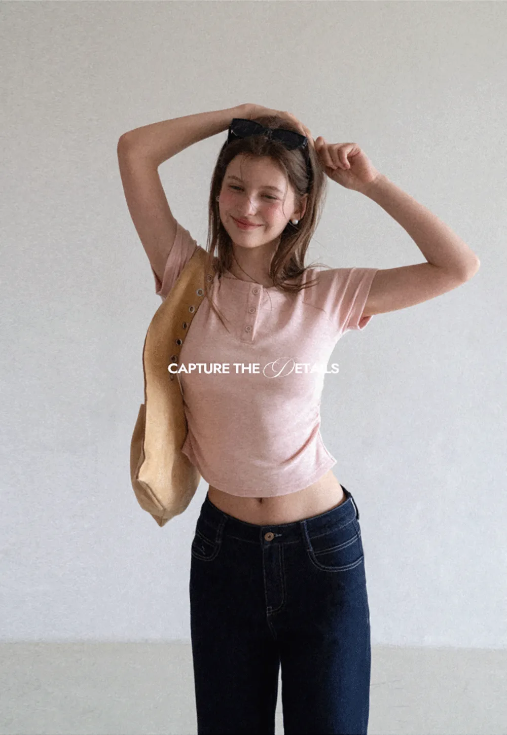 Cropped Henley Neck Short Sleeve Tshirt