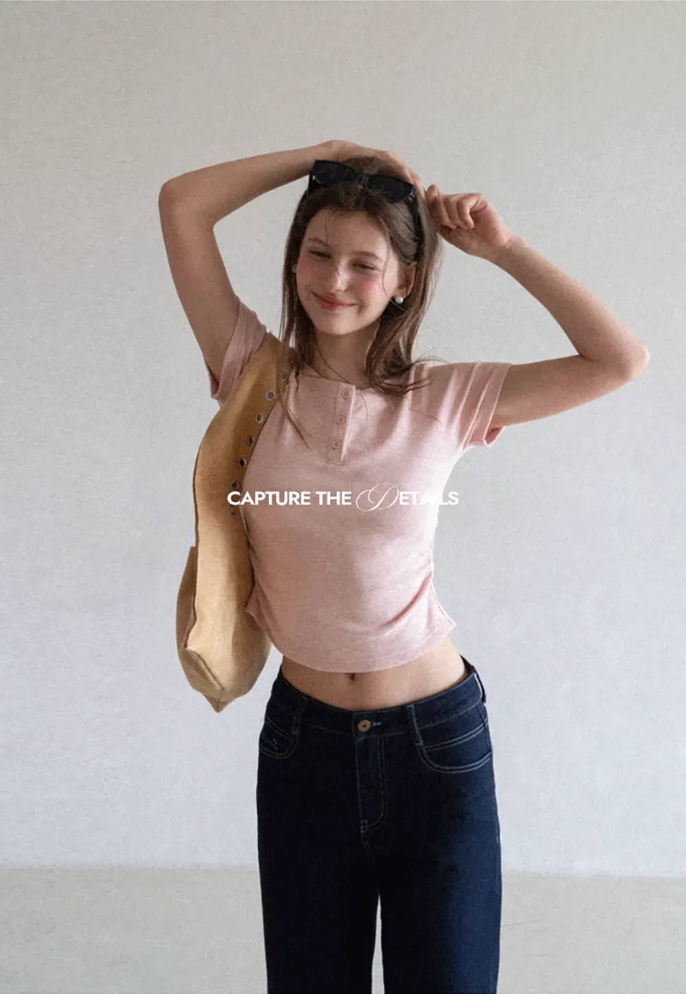 Cropped Henley Neck Short Sleeve Tshirt