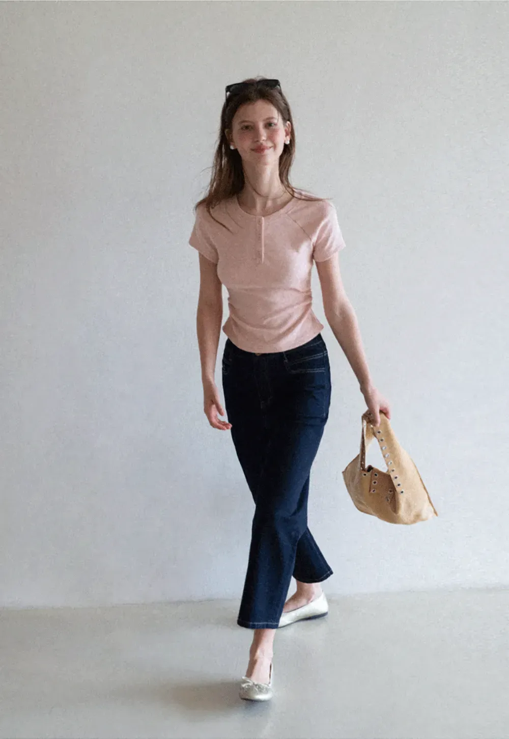 Cropped Henley Neck Short Sleeve Tshirt