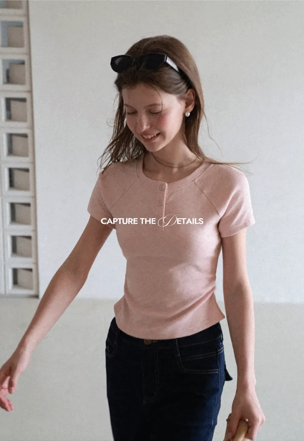Cropped Henley Neck Short Sleeve Tshirt