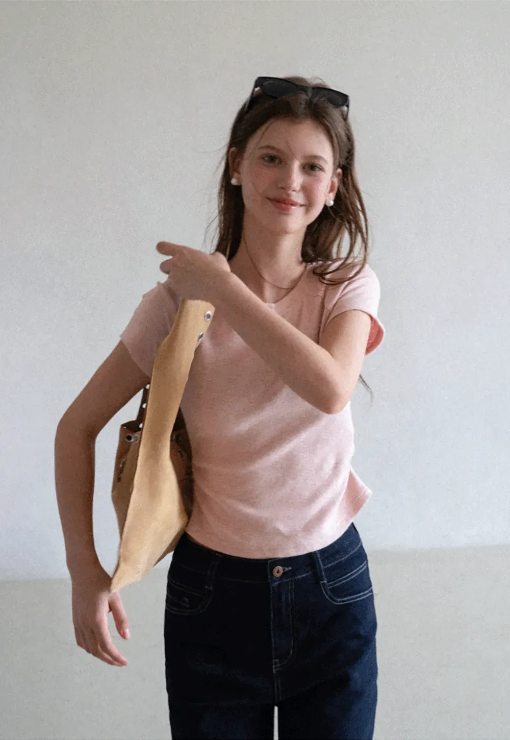 Cropped Henley Neck Short Sleeve Tshirt