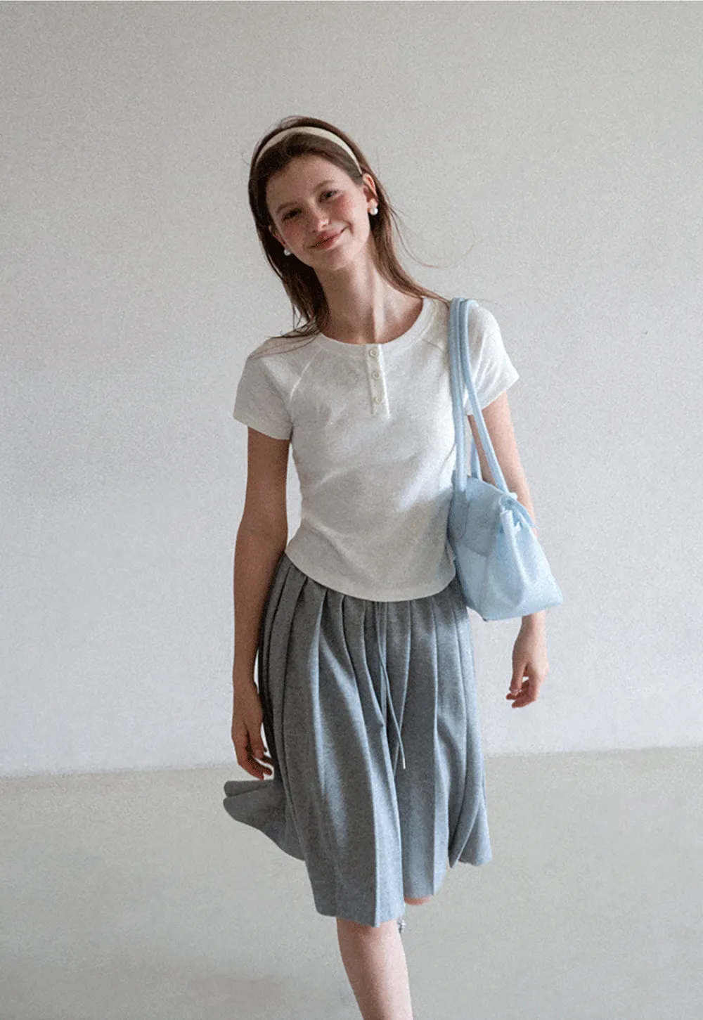 Cropped Henley Neck Short Sleeve Tshirt