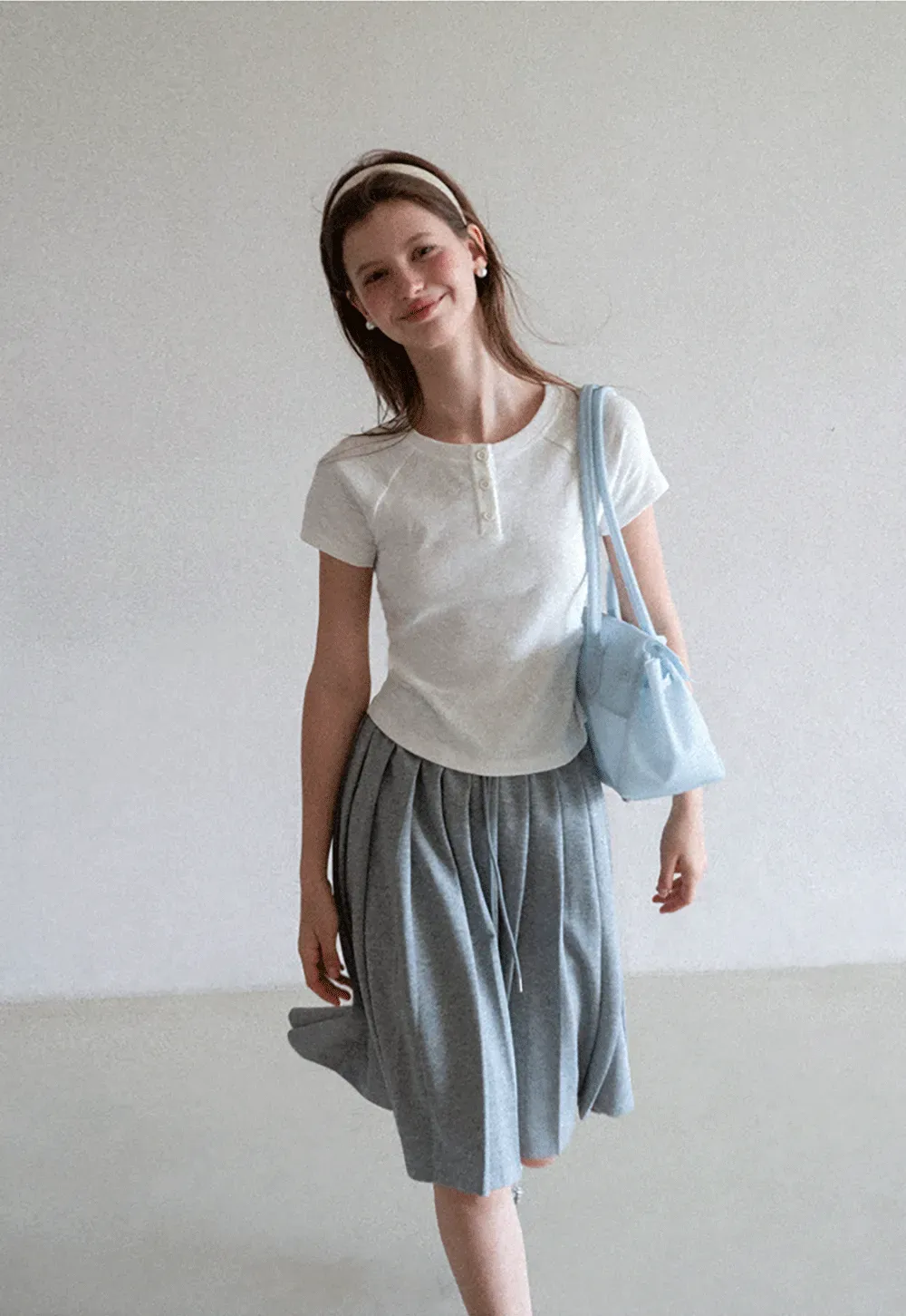 Cropped Henley Neck Short Sleeve Tshirt