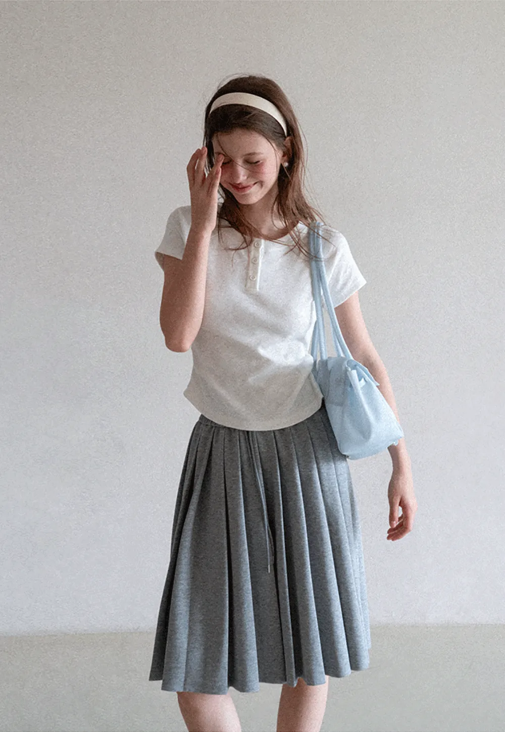 Cropped Henley Neck Short Sleeve Tshirt