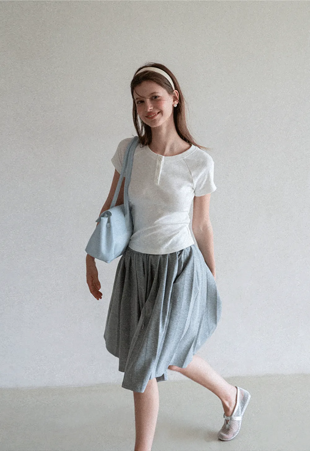 Cropped Henley Neck Short Sleeve Tshirt