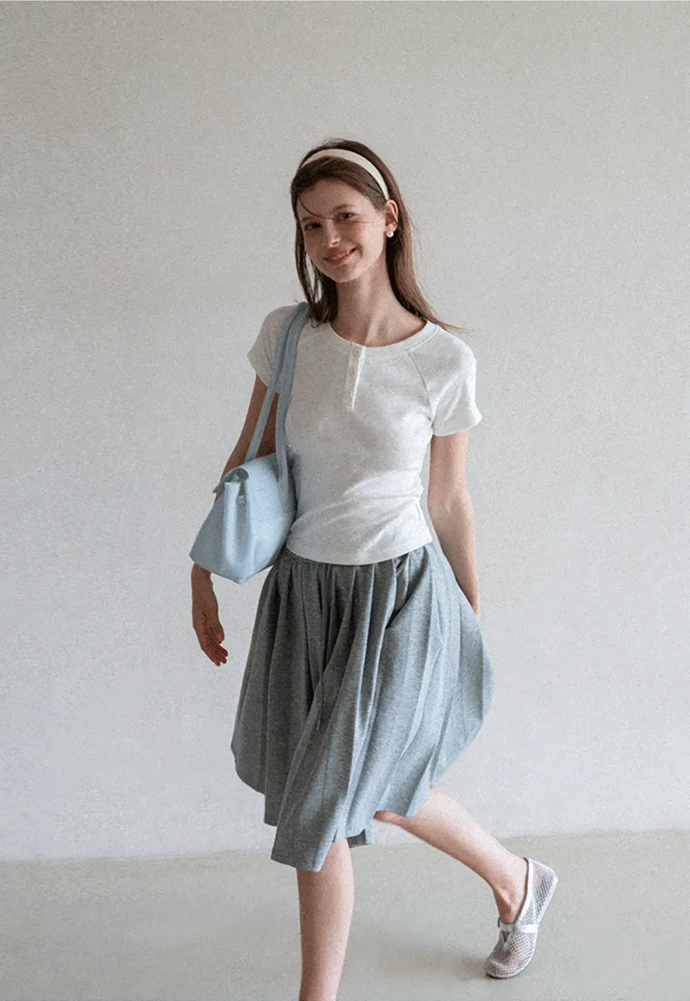 Cropped Henley Neck Short Sleeve Tshirt