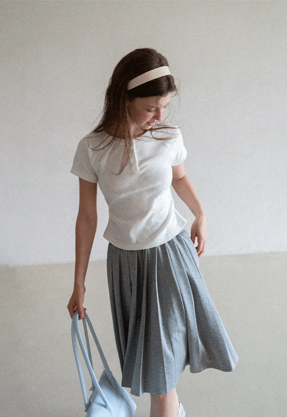 Cropped Henley Neck Short Sleeve Tshirt