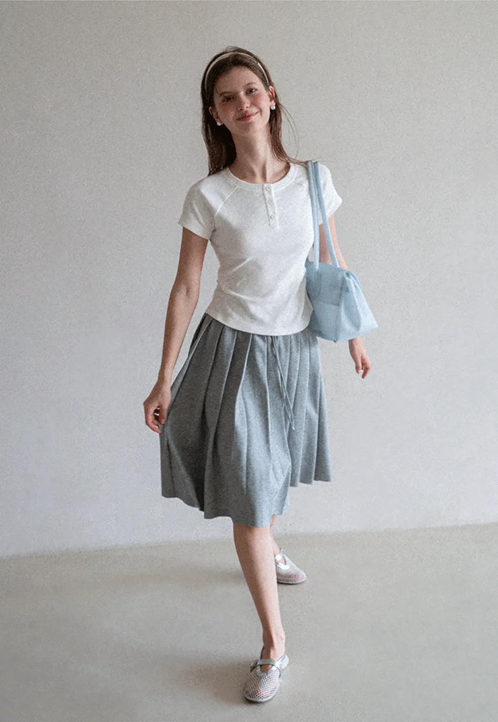 Cropped Henley Neck Short Sleeve Tshirt