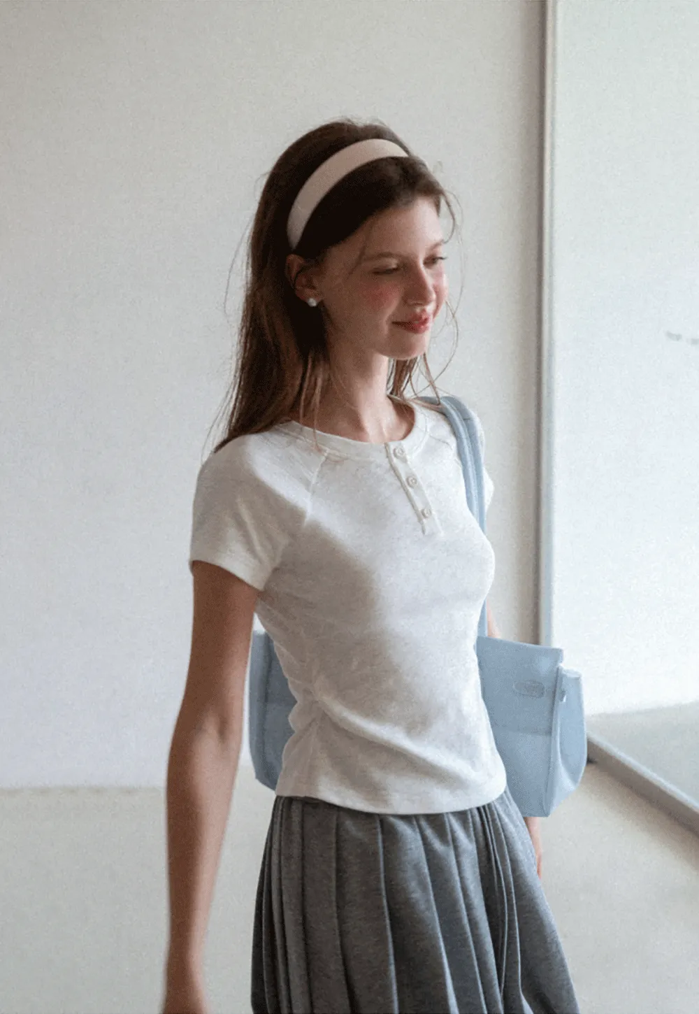 Cropped Henley Neck Short Sleeve Tshirt