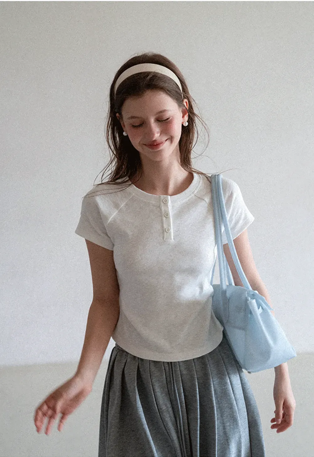 Cropped Henley Neck Short Sleeve Tshirt