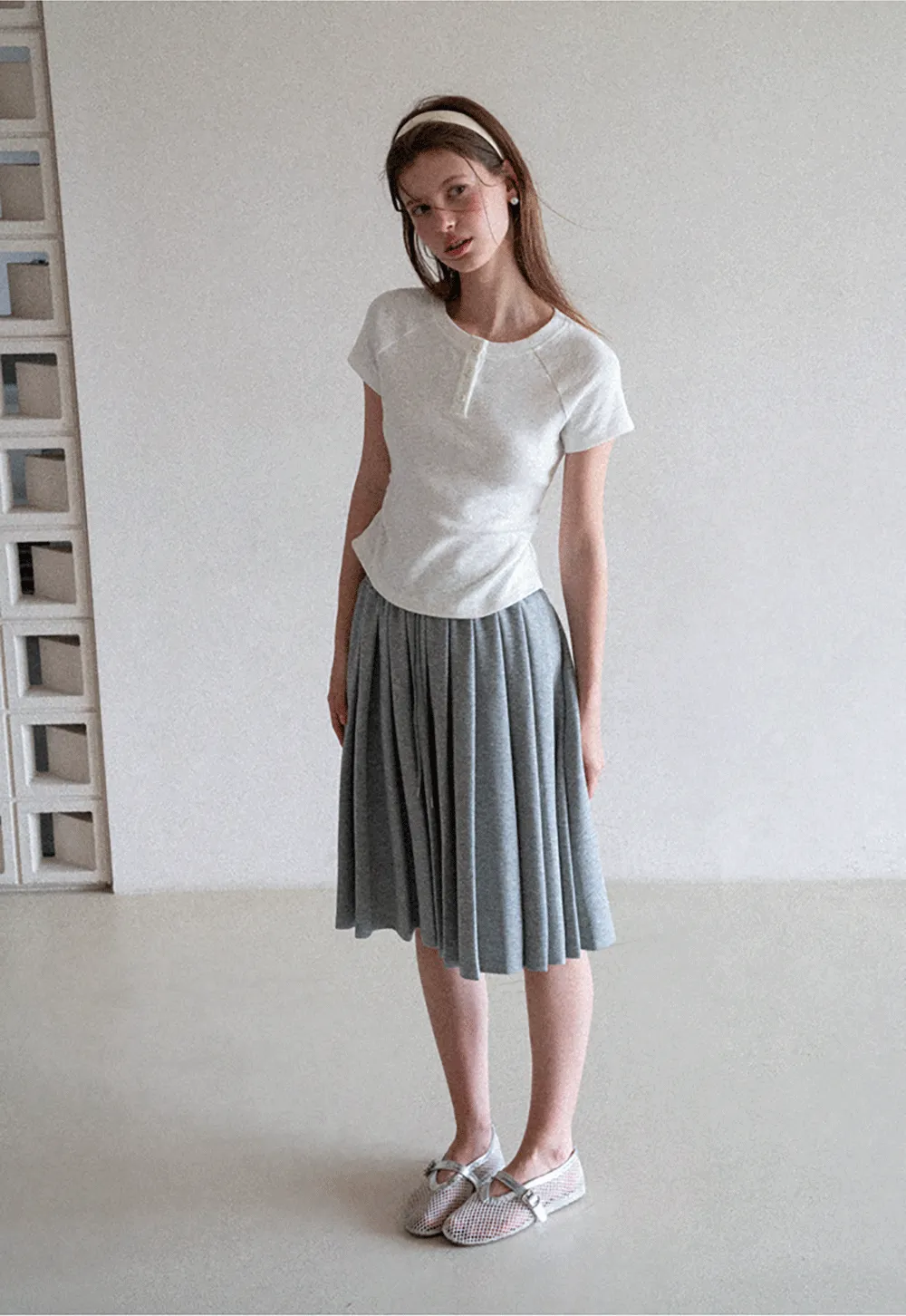 Cropped Henley Neck Short Sleeve Tshirt
