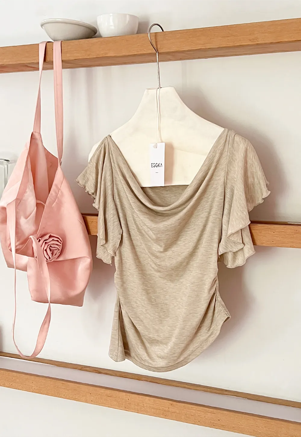 Cowl Neck Ruched Short Sleeve Tshirt
