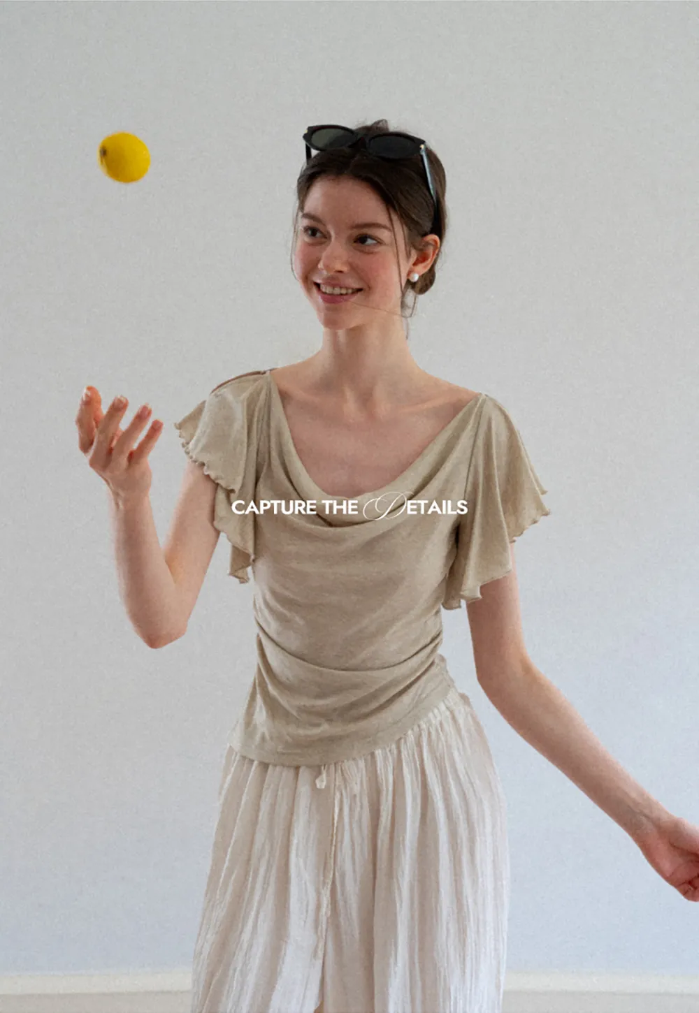 Cowl Neck Ruched Short Sleeve Tshirt
