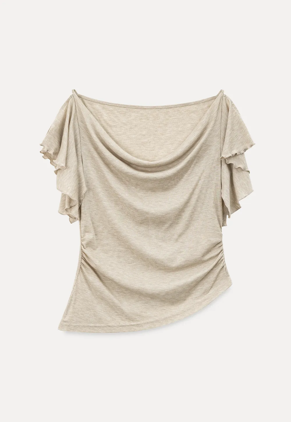 Cowl Neck Ruched Short Sleeve Tshirt