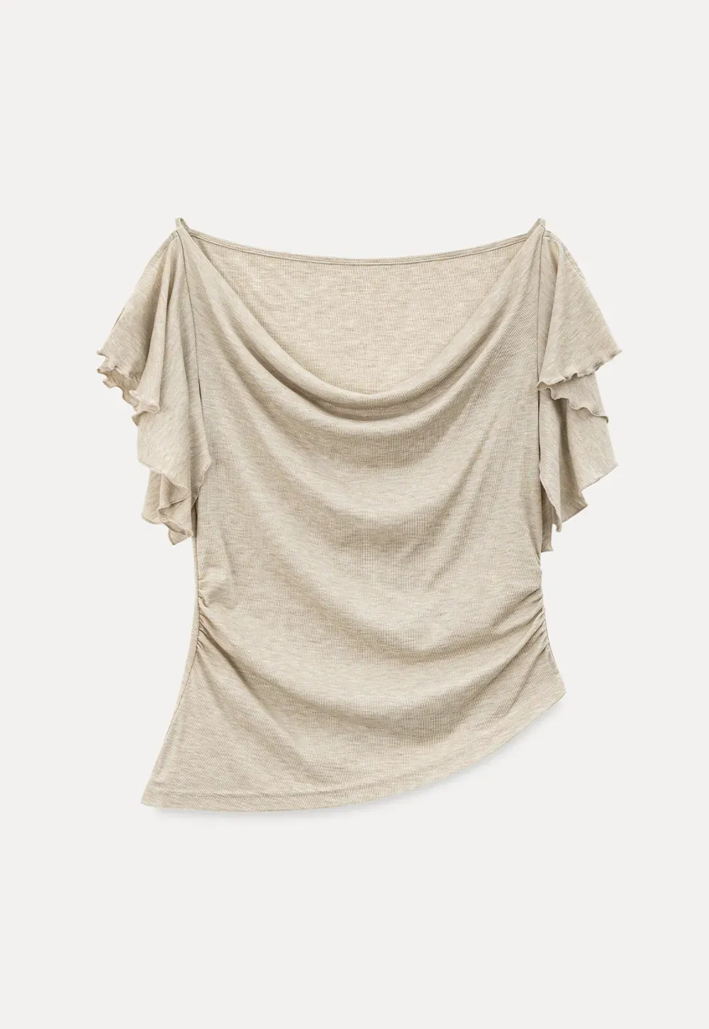 Cowl Neck Ruched Short Sleeve Tshirt